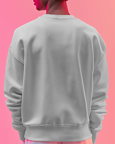 Back View Sweatshirt Mockup Worn By Male Model Against Gradient Pink Background