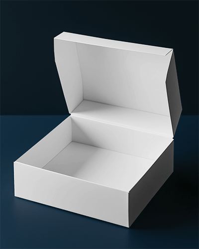 Open Box Mockup On Dark Blue Surface With Soft Lighting Premium Packaging Showcase 0158