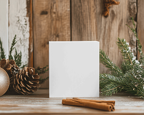 Rustic Holiday Packaging Box Mockup On Wooden Surface With Pinecones Fir Branches And Cinnamon Cozy And Festive Ambience 0135