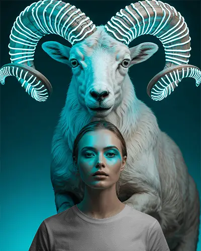 Futuristic Neon Goat Art Tshirt Mockup Minimalistic Fashion Apparel Design Template