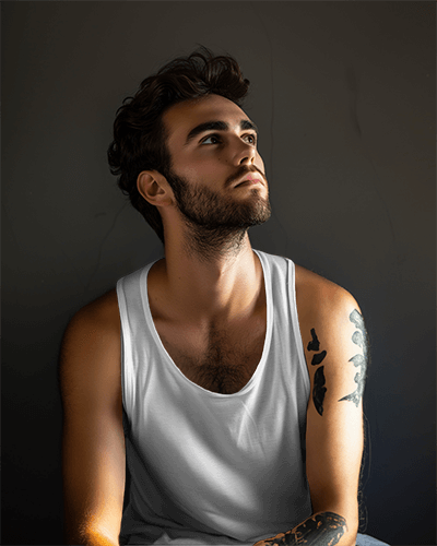 Man Wearing Tanktop Mockup Looking Up