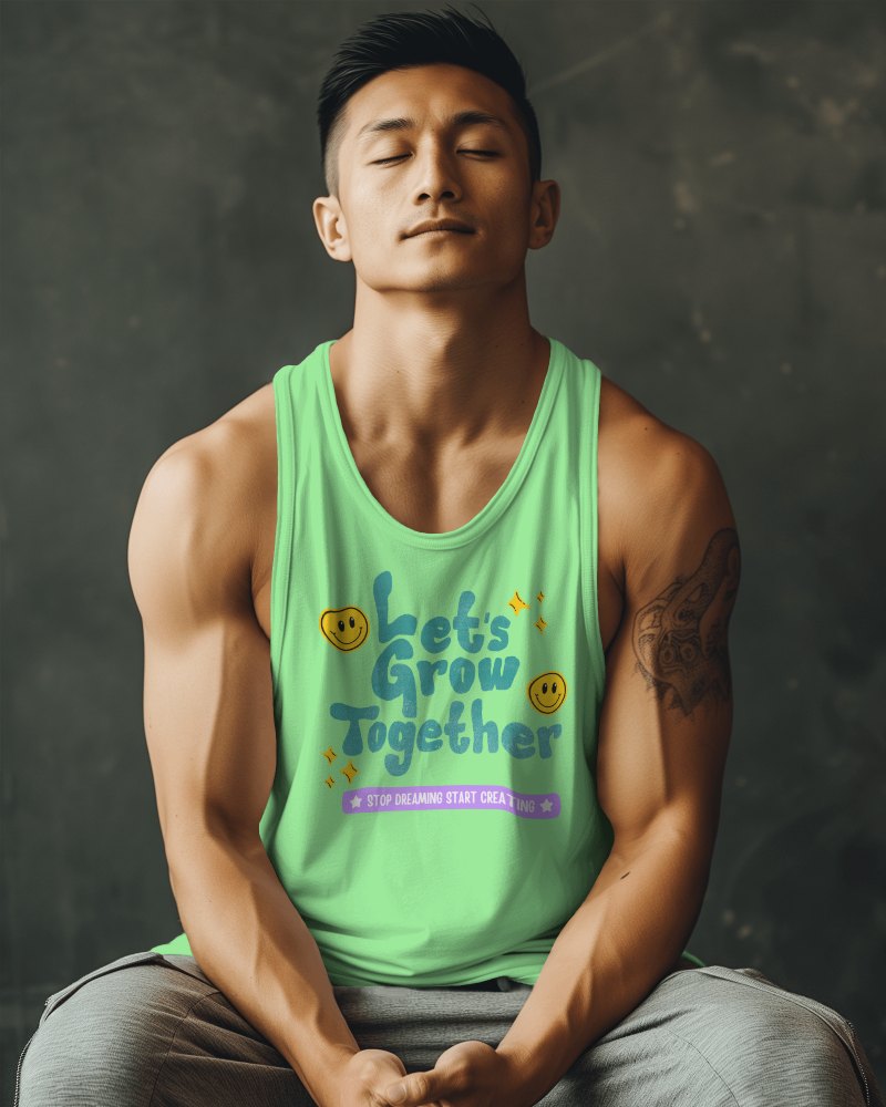 Asian Man Wearing Tanktop Mockup With Eyes Closed
