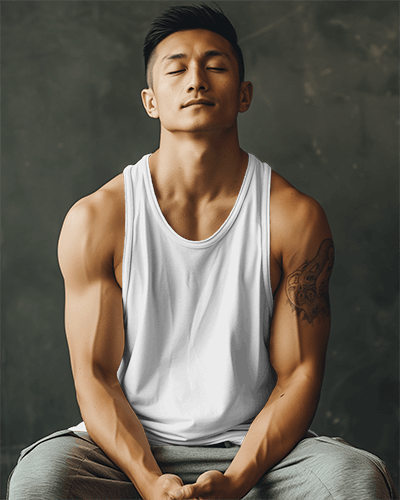 Asian Man Wearing Tanktop Mockup With Eyes Closed