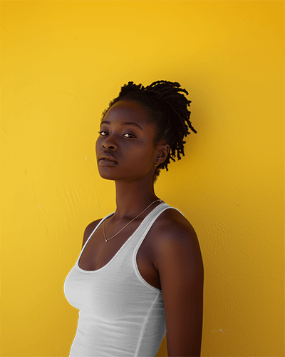 Black Woman Wearing Tanktop Mockup In Front Of Yellow Wall