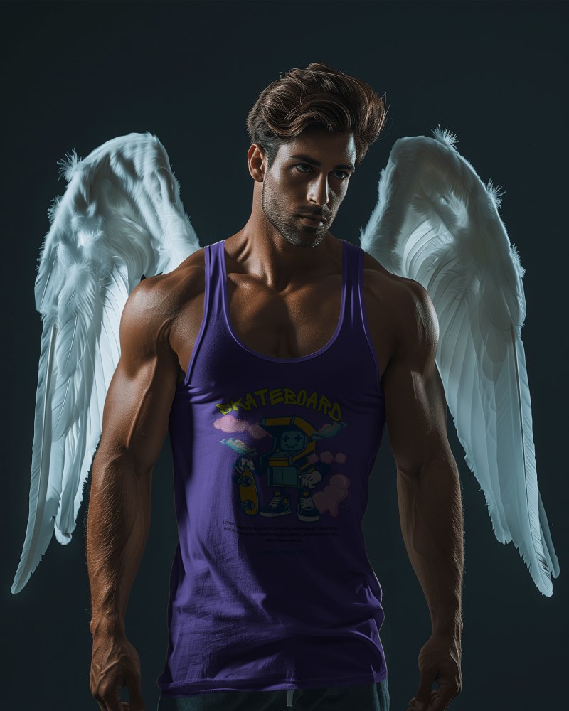 Angel Man With Tanktop Mockup Giving A Death Stare