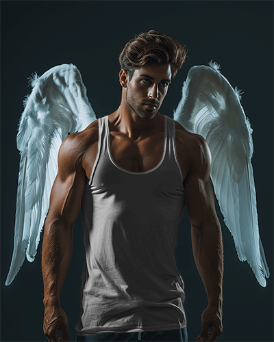 Angel Man With Tanktop Mockup Giving A Death Stare