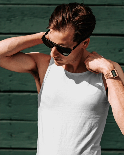 Tanktop Mockup Of Man Wearing Goggles And Adjusting Tanktop