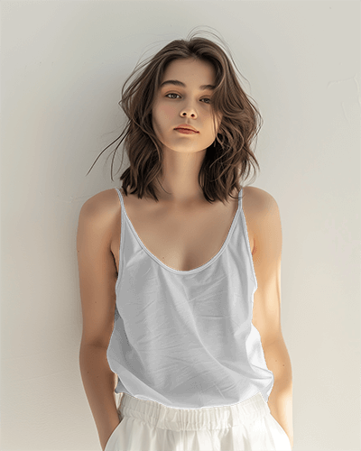 Asian Woman In Tanktop Mockup Photoshoot In Broad Daylight