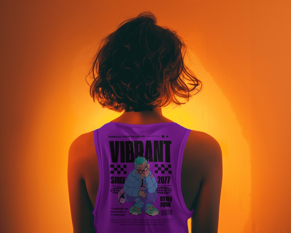 Back View Of A Model Wearing Tanktop Mockup With Cinematic Effect In Background