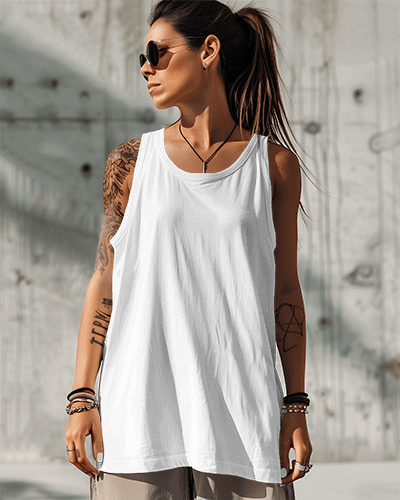 Female Model In Long Tanktop Mockup In Streetwear Style