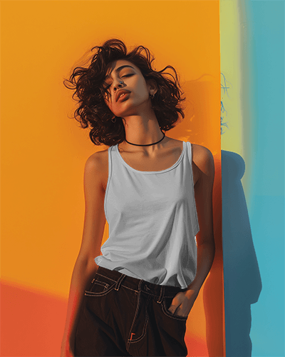 Woman Posing In Tanktop Mockup In Golden Hour