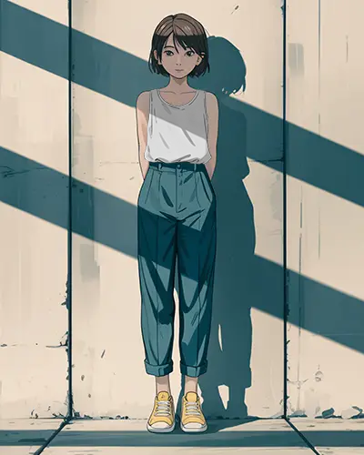 Stylish Casual Anime Womens Tank Top Outfit High Waisted Pants Summer Street Fashion Look