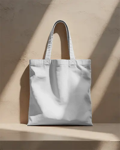 Tote Bag Mockup On Textured Wall Soft Shadow Rays Minimal Aesthetic Scene With Arched Lighting