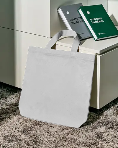 Clean Minimal Tote Bag Mockup Soft Light Setting With Business Books And Modern Drawer Surface 0285