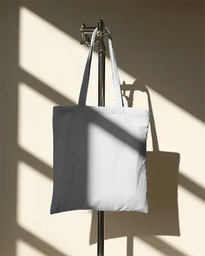 Minimalist Tote Bag Hanging On Metal Stand Ideal For Print Design And Logo Display 0339