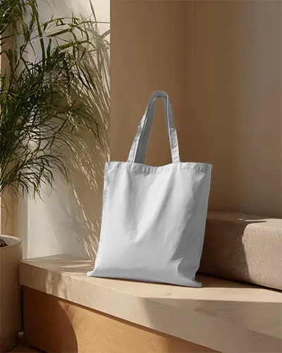 Eco Friendly Reusable Tote Bag Mockup On Stylish Table With Soft Shadows Effect