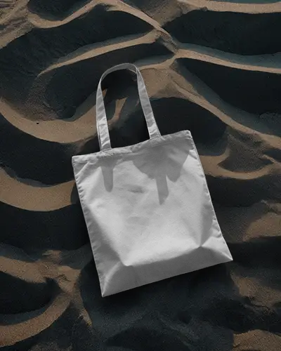 Desert Sand Pattern Tote Bag Mockup Top View With Abstract Wave Texture Natural Earthy Background