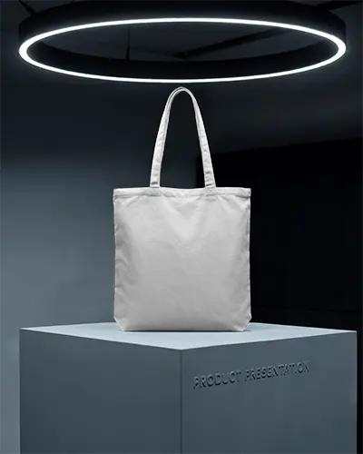 futuristic-display-tote-bag-mockup-on-pedestal-with-glowing-ring-light-minimal-product-showcase