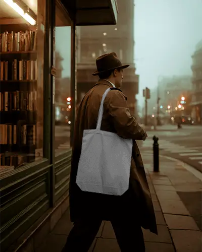 Retro Urban Man With Tote Bag Mockup For Custom Print And Advertisement Purposes