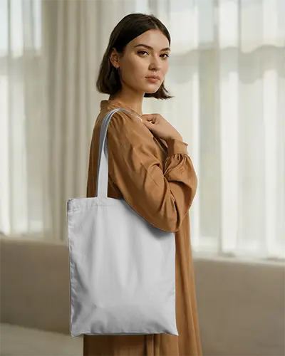 Casual Everyday Shoulder Tote Bag Mockup With Simple Design For Custom Printing Gift Idea