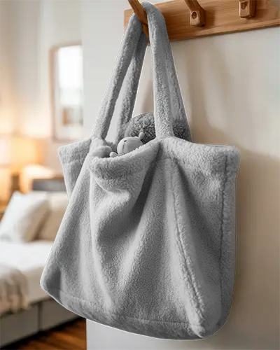 Cozy Faux Sherpa Tote Bag Mockup With Soft Texture And Spacious Inner Compartment