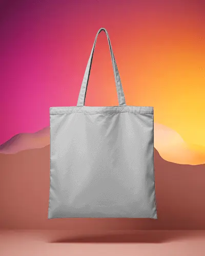 Dreamy Sunset Tote Bag Mockup Floating Before Colorful Desert Horizon