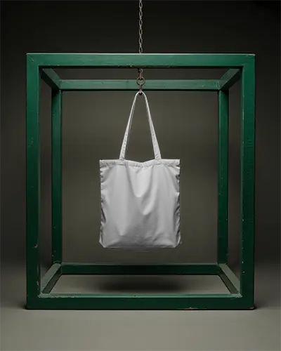 Eco Friendly Plain Tote Bag Mockup Suspended In Geometric Frame For Design Presentation