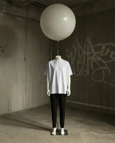 Clean Simple Tshirt Mockup In Industrial Setting With Creative Balloon Element