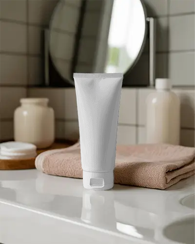 Sleek Minimalist Tube Mockup On Bathroom Counter For Product Branding