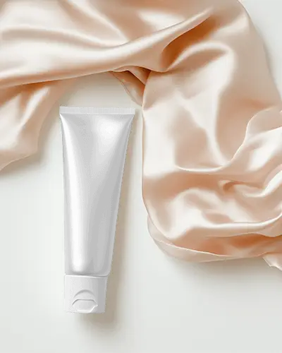 Sleek Tube Mockup With Satin Fabric For Luxury Skincare Product Packaging Design