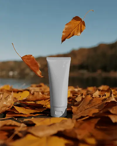 Blank Tube Mockup For Packaging Autumn Leaves Background Nature Themed