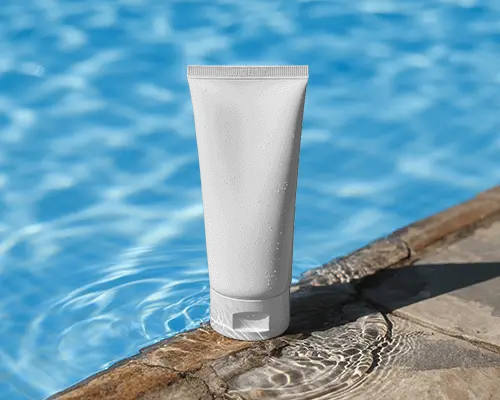 Cosmetic Squeeze Tube Mockup Near Waterfront Showcasing Daily Personal Care Product