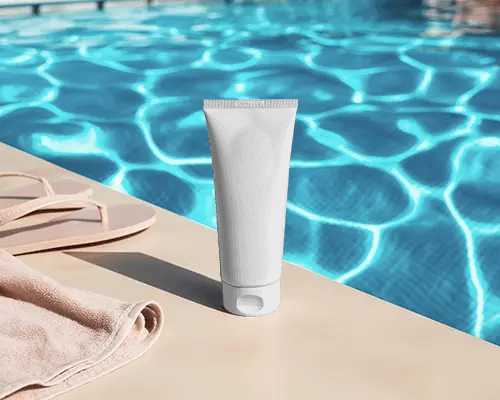Premium Sunscreen Tube Mockup By Poolside For Summer Skin Protection And Care Packaging