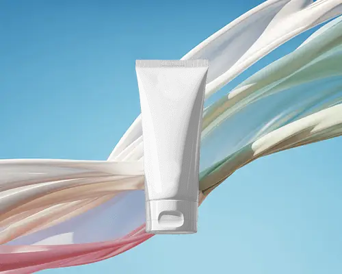 Elegant Squeeze Tube Mockup For Skincare Lotion Presentation With Soft Fabric Motion