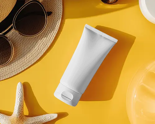 Product Packaging Tube Mockup Flat Lay With Summer Accessories And Beach Theme