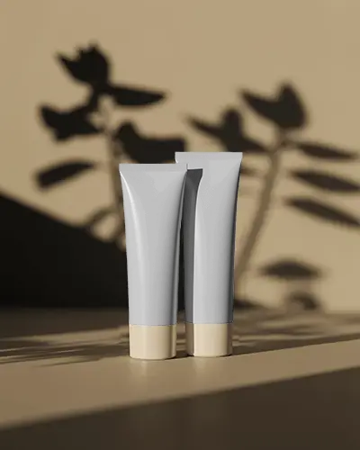 Realistic Plastic Tube Mockup With Soft Light And Plant Shadow Design