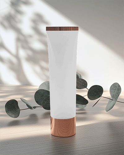 Luxury Cosmetic Tube Mockup With Rose Gold Reflection Modern And Elegant Skincare Packaging Design Premium Beauty Brand Presentation