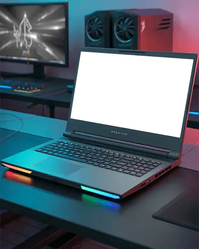 Predator Series Laptop Mockup Gaming Laptop Under Rgb Led Lights In Professional Gamer Desk