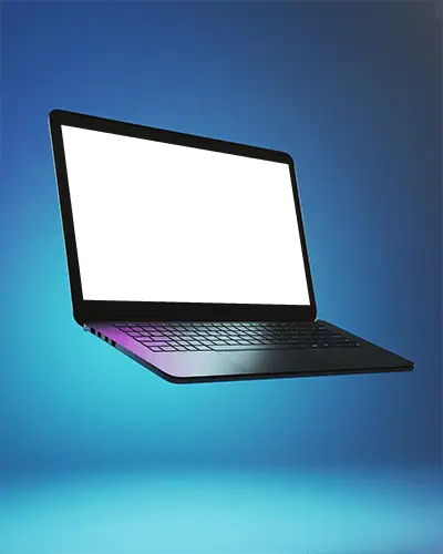 High Tech Laptop Mockup Elegant Floating Device Under Saturated Blue Light