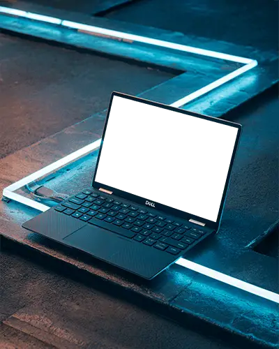 futuristic-dell-laptop-mockup-tech-device-on-dark-textured-surface-with-angled-neon