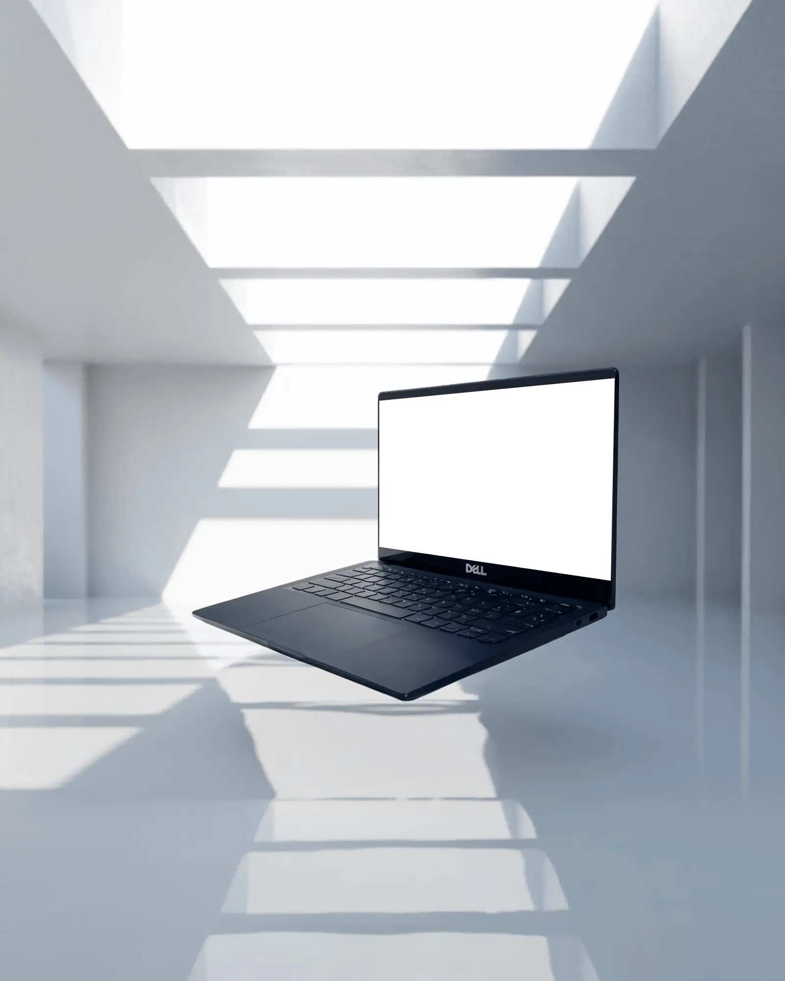 floating-dell-laptop-mockup-in-minimal-white-studio-with-geometric-light-shadow-patterns