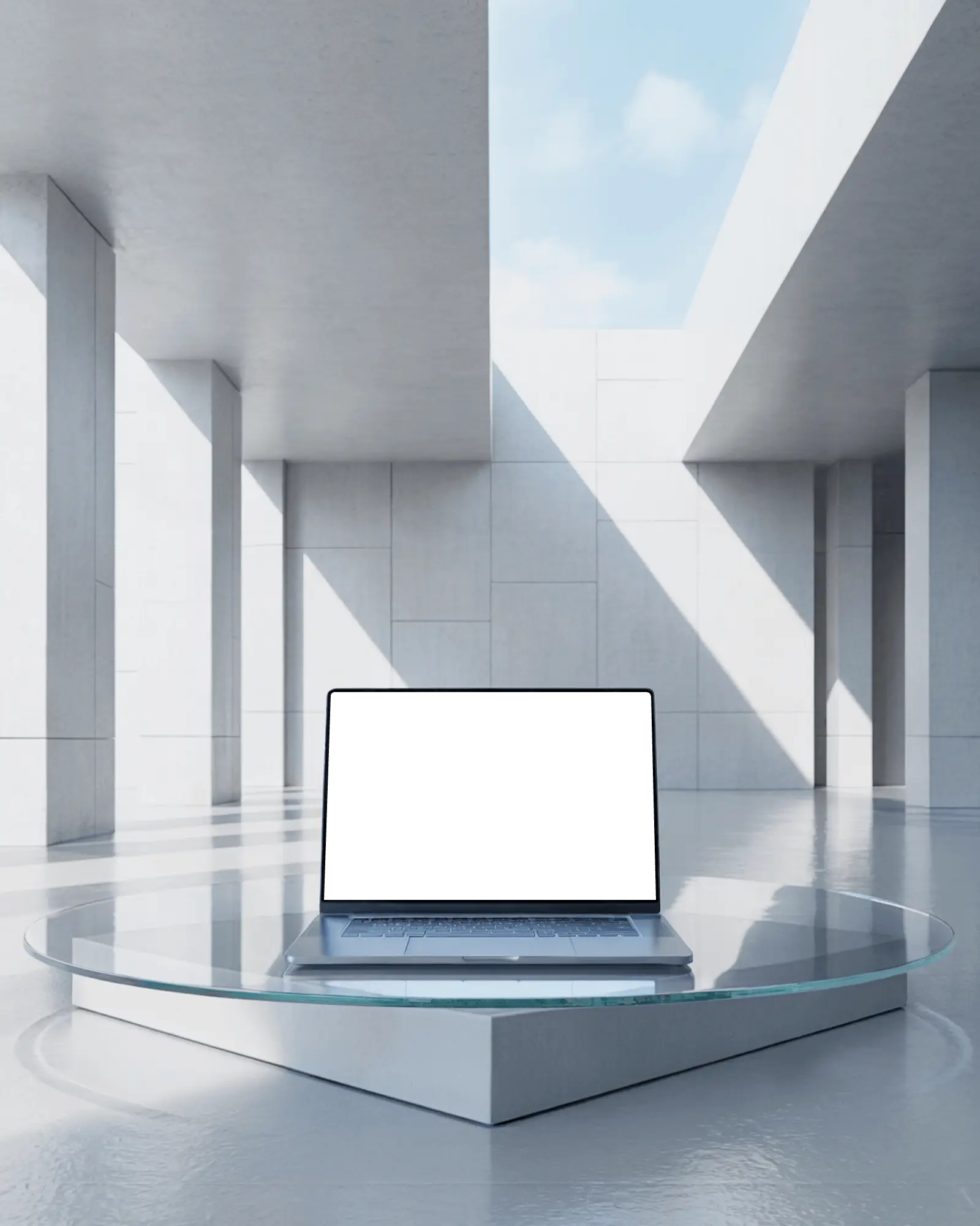glass-platform-dell-laptop-mockup-under-open-sky-in-architectural-sunlit-modern-interior