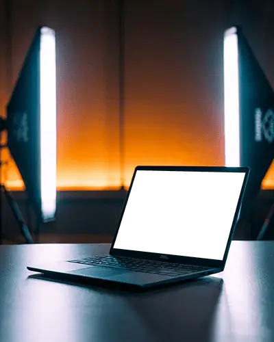 Professional Open Dell Laptop Mockup On Table With Studio Lighting Background For Web Design