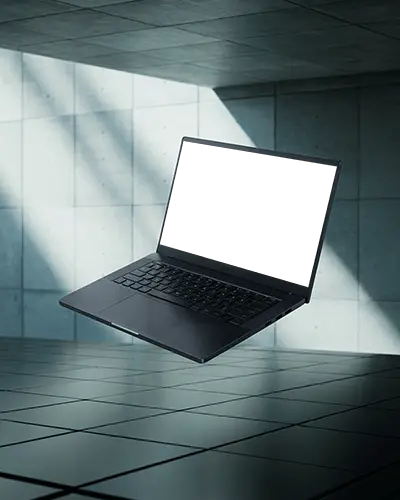 High Resolution Razer Laptop Mockup With Open Screen On Tiled Surface