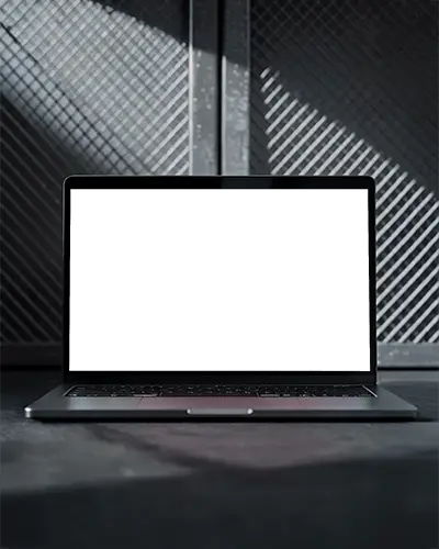 Sleek Minimalist Laptop Mockup On Dark Surface With Metallic Grid Background