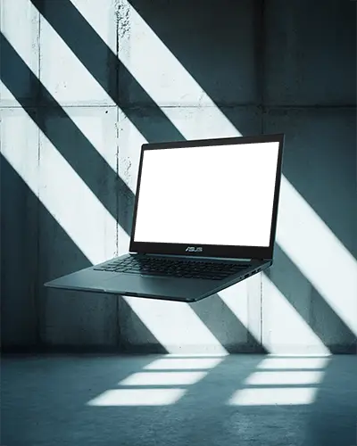 floating-asus-laptop-mockup-in-sunlit-room-with-concrete-wall-and-dramatic-shadows