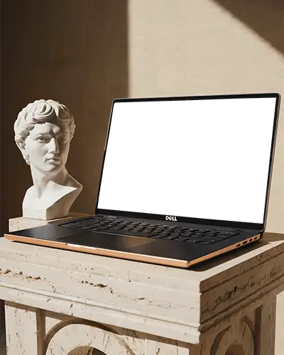 modern-laptop-mockup-on-classical-stone-pedestal-with-sculpture-for-professional-presentation