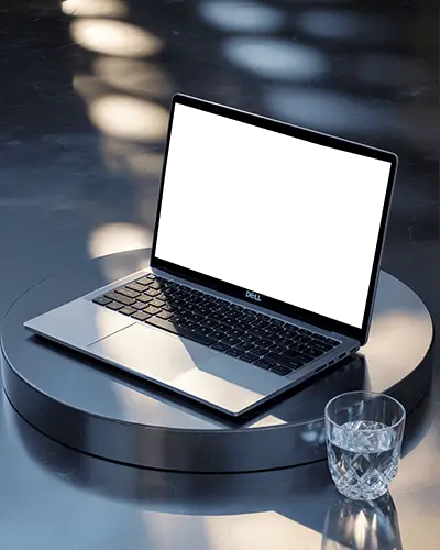 sleek-modern-laptop-mockup-with-keyboard-and-empty-screen-on-reflective-surface