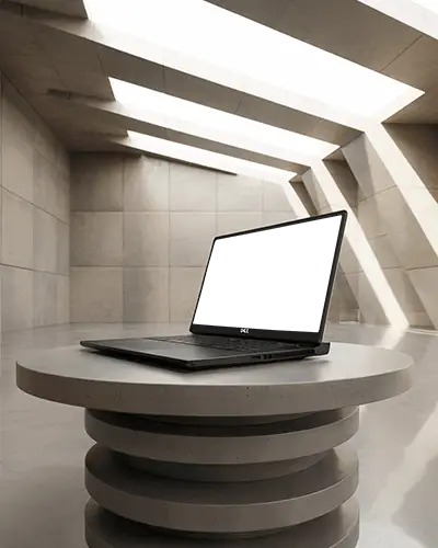 sleek-modern-laptop-mockup-on-round-pedestal-in-minimalist-architectural-light-filled-interior