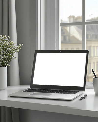 Bright Home Laptop Mockup Near Window With Curtains And Potted Plant Chic And Urban Scenery 026